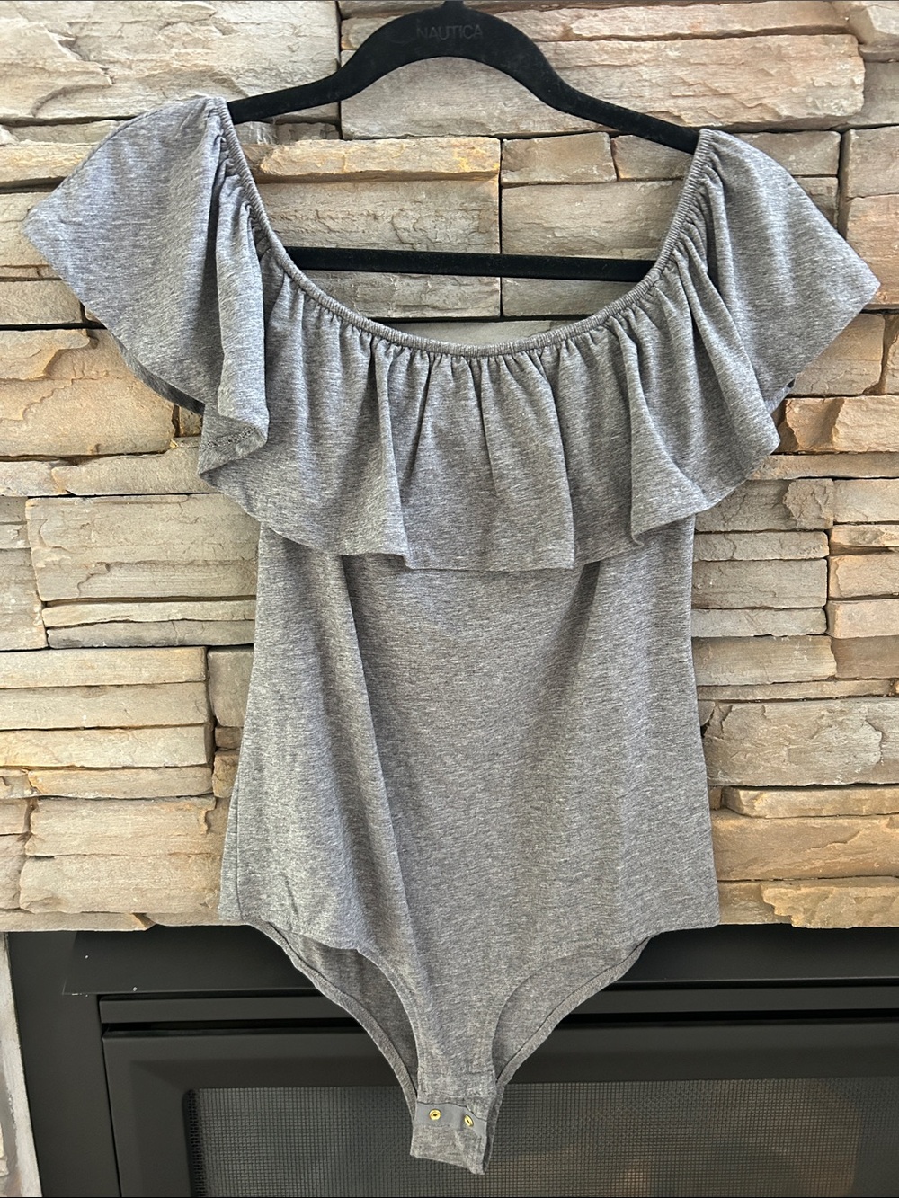 NWOT J. Crew Gray Off-Shoulder Ruffle Bodysuit
